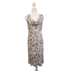 Charter Club Midi Dress Soft Girl Feminine‎ Silk Floral Pastel Cowl Women Sz 10